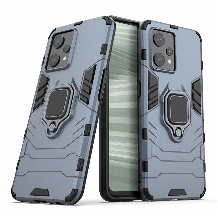 For Realme 9 Pro+ Soft TPU + Hard PC Heavy Duty Shockproof Hybrid Case with Ring Kickstand - Blue