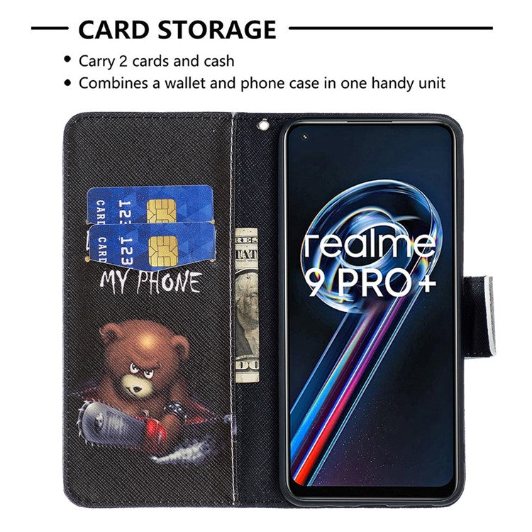 For Realme 9 Pro+ Pattern Printing PU Leather Case Magnetic Closure Stand Wallet Style Flip Cover - Bear
