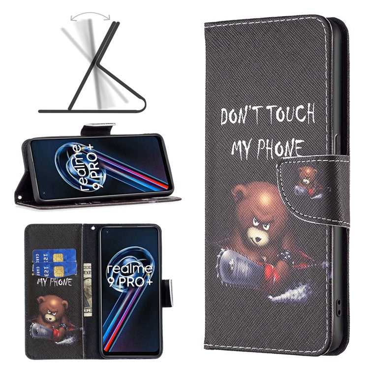 For Realme 9 Pro+ Pattern Printing PU Leather Case Magnetic Closure Stand Wallet Style Flip Cover - Bear