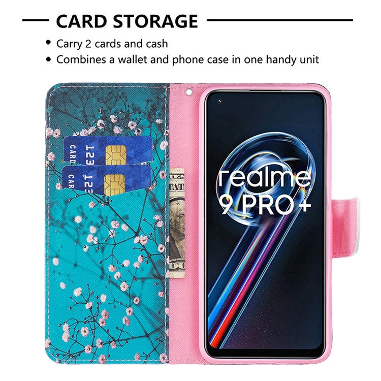 For Realme 9 Pro+ Pattern Printing PU Leather Case Magnetic Closure Stand Wallet Style Flip Cover - Plum Blossom