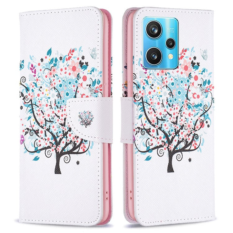 For Realme 9 Pro+ Pattern Printing PU Leather Case Magnetic Closure Stand Wallet Style Flip Cover - Flower Tree