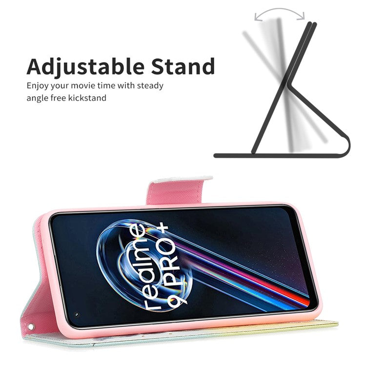 For Realme 9 Pro+ Pattern Printing PU Leather Case Magnetic Closure Stand Wallet Style Flip Cover - Feather and Birds