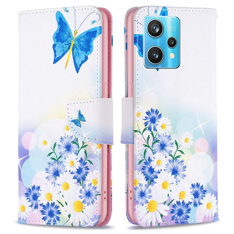 For Realme 9 Pro+ Pattern Printing PU Leather Case Magnetic Closure Stand Wallet Style Flip Cover - Butterfly and Flowers