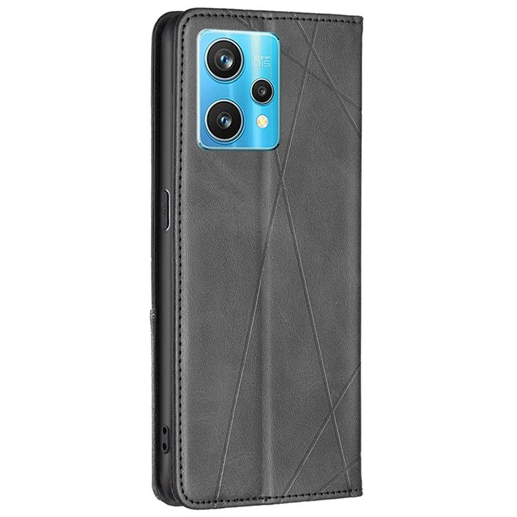 For Realme 9 Pro+ Imprinting Pattern Splicing Design Cover with Card Slots PU Leather + TPU Stand Cell Phone Shell - Black