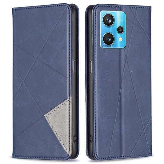 For Realme 9 Pro+ Imprinting Pattern Splicing Design Cover with Card Slots PU Leather + TPU Stand Cell Phone Shell - Blue