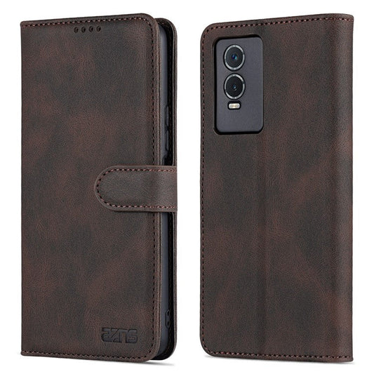 AZNS Phone Case for vivo Y76s / Y74s, PU Leather Wallet Folding Stand Magnetic Scratch-proof Flip Cover - Brown