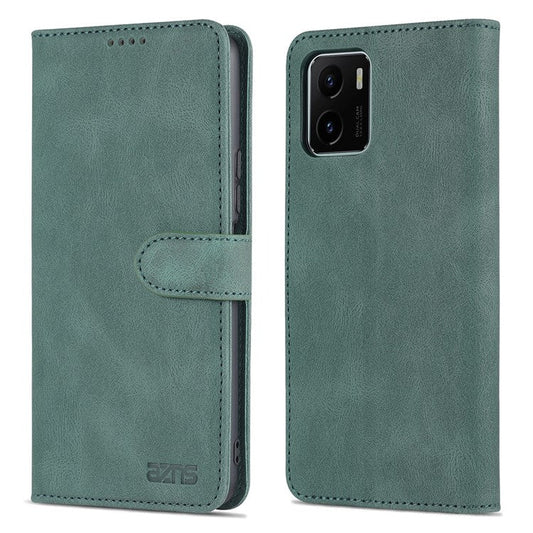 AZNS PU Leather Cover for vivo Y15a/Y15s, Shockproof Anti-scratch Wallet Stand TPU Interior Shell Case - Green