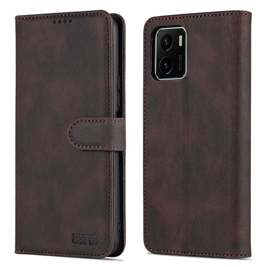 AZNS PU Leather Cover for vivo Y15a/Y15s, Shockproof Anti-scratch Wallet Stand TPU Interior Shell Case - Brown