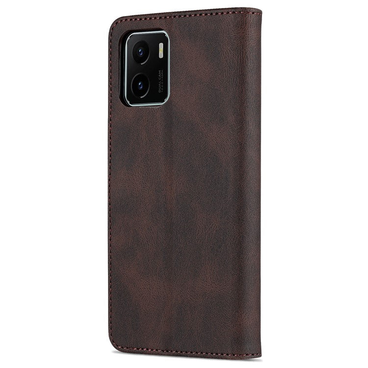 AZNS PU Leather Cover for vivo Y15a/Y15s, Shockproof Anti-scratch Wallet Stand TPU Interior Shell Case - Brown