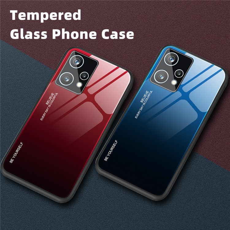 For Realme 9 Pro 5G / 9 5G / V25 Hard Tempered Glass Back + Soft TPU Edge Hybrid Phone Case Gradient Color Cellphone Protective Cover - Red / Black