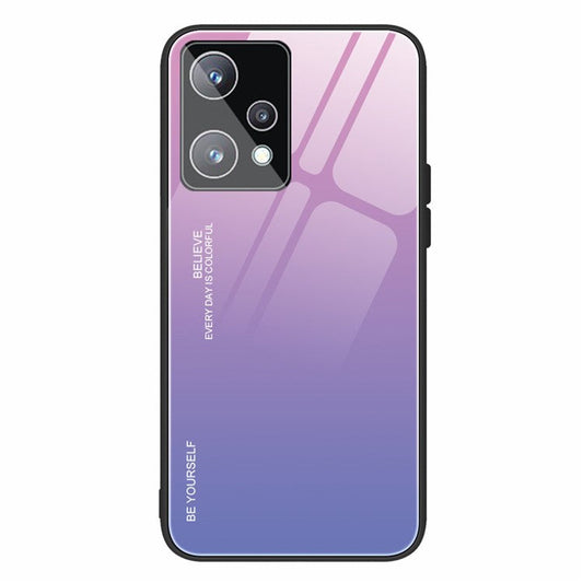 For Realme 9 Pro 5G / 9 5G / V25 Hard Tempered Glass Back + Soft TPU Edge Hybrid Phone Case Gradient Color Cellphone Protective Cover - Pink / Purple