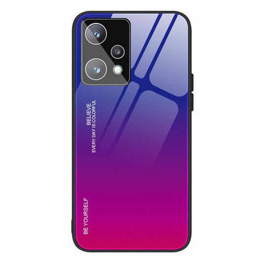 For Realme 9 Pro 5G / 9 5G / V25 Hard Tempered Glass Back + Soft TPU Edge Hybrid Phone Case Gradient Color Cellphone Protective Cover - Blue / Rose