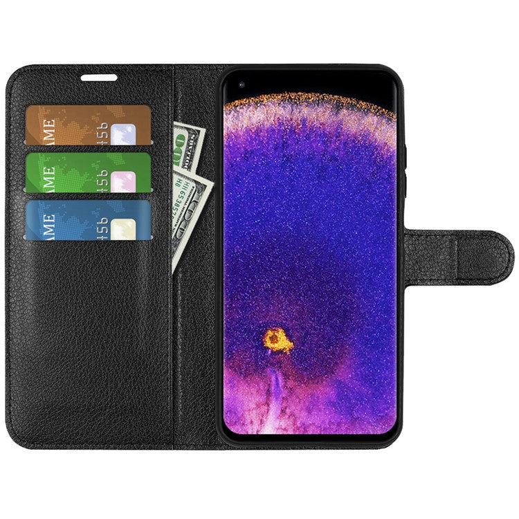 Litchi Texture Leather Cover for Oppo Find X5 Pro, Magnetic Clasp Wallet Stand Protective Phone Case - Black