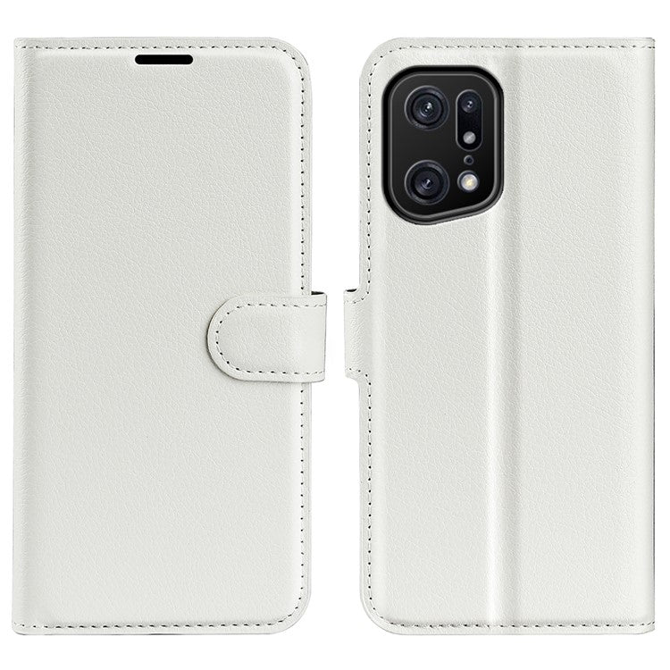 Litchi Texture Leather Cover for Oppo Find X5 Pro, Magnetic Clasp Wallet Stand Protective Phone Case - White