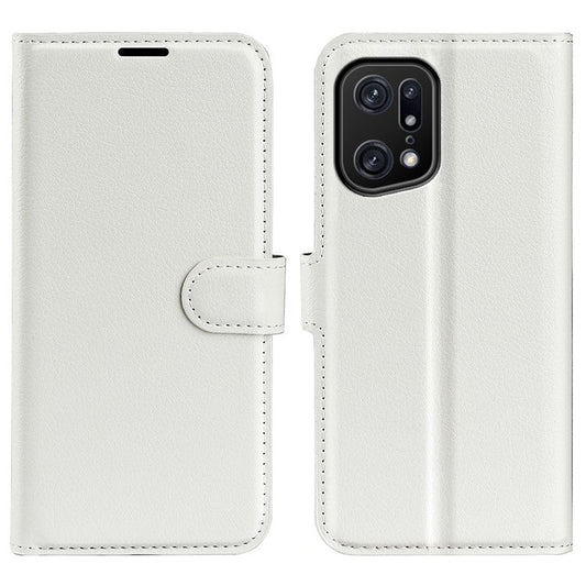 Litchi Texture Leather Cover for Oppo Find X5 Pro, Magnetic Clasp Wallet Stand Protective Phone Case - White