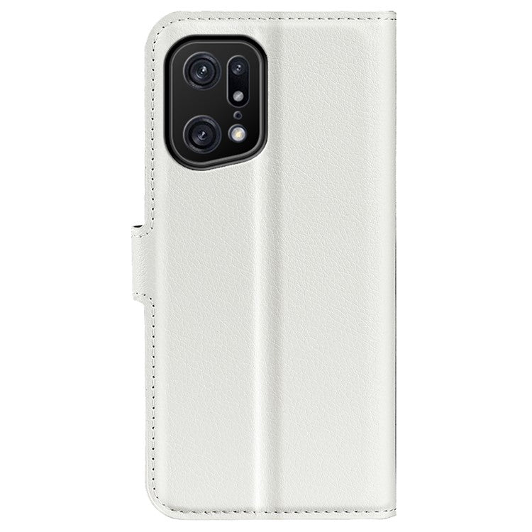Litchi Texture Leather Cover for Oppo Find X5 Pro, Magnetic Clasp Wallet Stand Protective Phone Case - White