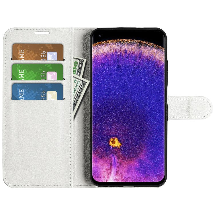 Litchi Texture Leather Cover for Oppo Find X5 Pro, Magnetic Clasp Wallet Stand Protective Phone Case - White