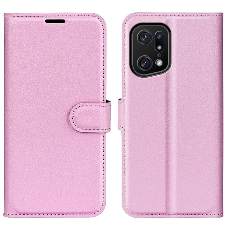 Litchi Texture Leather Cover for Oppo Find X5 Pro, Magnetic Clasp Wallet Stand Protective Phone Case - Pink