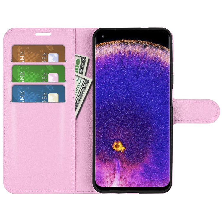 Litchi Texture Leather Cover for Oppo Find X5 Pro, Magnetic Clasp Wallet Stand Protective Phone Case - Pink