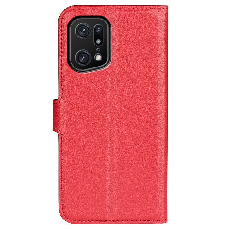 Litchi Texture Leather Cover for Oppo Find X5 Pro, Magnetic Clasp Wallet Stand Protective Phone Case - Red