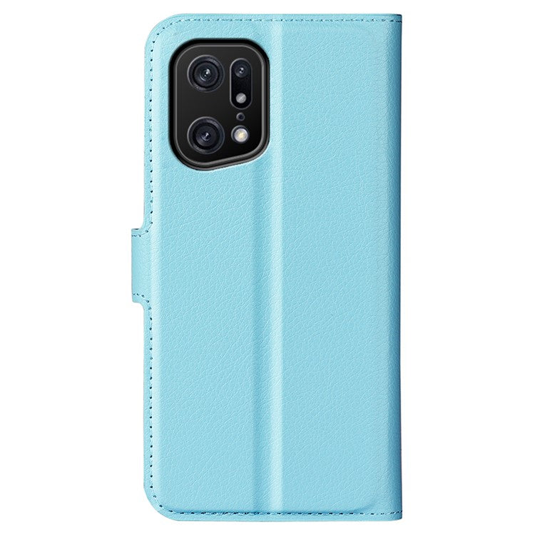 Litchi Texture Leather Cover for Oppo Find X5 Pro, Magnetic Clasp Wallet Stand Protective Phone Case - Blue