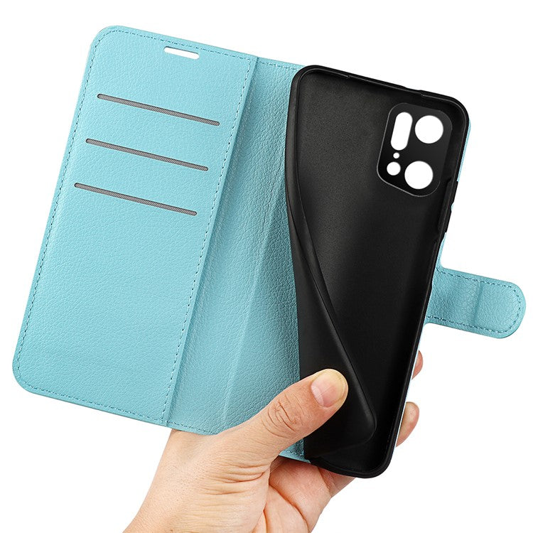 Litchi Texture Leather Cover for Oppo Find X5 Pro, Magnetic Clasp Wallet Stand Protective Phone Case - Blue