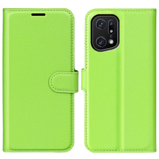 Litchi Texture Leather Cover for Oppo Find X5 Pro, Magnetic Clasp Wallet Stand Protective Phone Case - Green