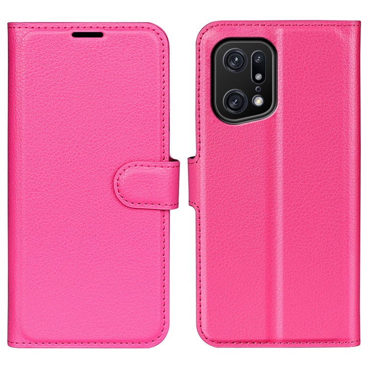 Litchi Texture Leather Cover for Oppo Find X5 Pro, Magnetic Clasp Wallet Stand Protective Phone Case - Rose