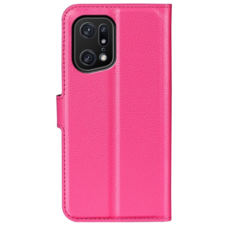 Litchi Texture Leather Cover for Oppo Find X5 Pro, Magnetic Clasp Wallet Stand Protective Phone Case - Rose