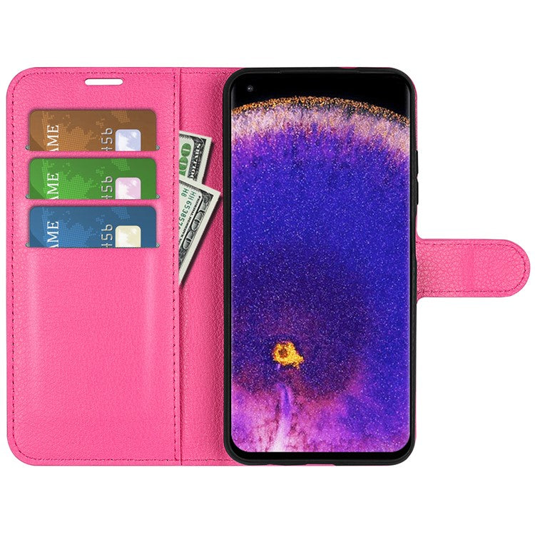 Litchi Texture Leather Cover for Oppo Find X5 Pro, Magnetic Clasp Wallet Stand Protective Phone Case - Rose