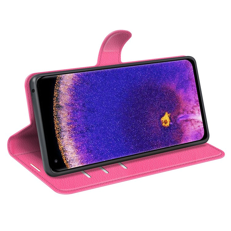 Litchi Texture Leather Cover for Oppo Find X5 Pro, Magnetic Clasp Wallet Stand Protective Phone Case - Rose