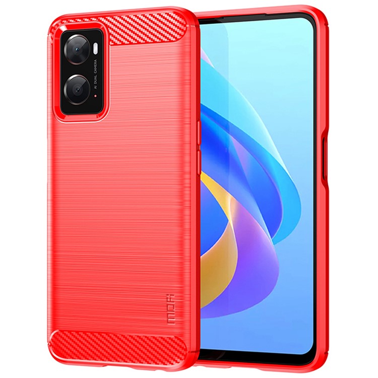 MOFI JK TPU Series-1 for Oppo A36/A76/Realme 9i Soft TPU Phone Case Brushed Carbon Fiber Anti-fingerprint Cover - Red
