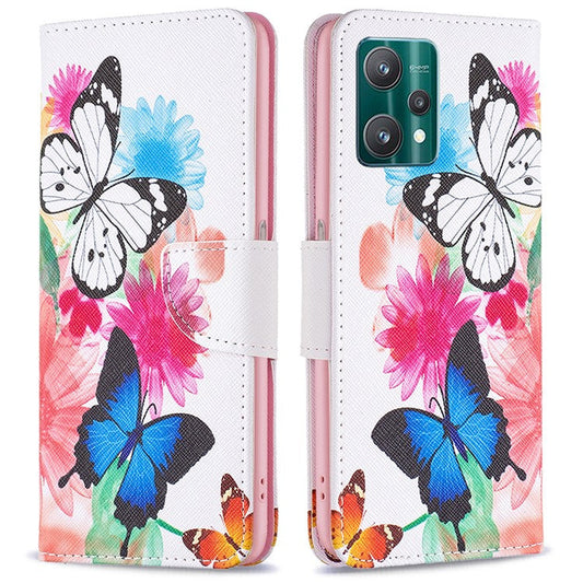 BF Pattern Printed Leather Case Series-1 for Realme 9 Pro 5G / 9 5G / V25 Anti-scratch Pattern Printed Wallet Stand Phone Case Shell - Two Butterflies
