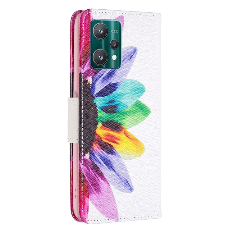 BF Pattern Printed Leather Case Series-1 for Realme 9 Pro 5G / 9 5G / V25 Anti-scratch Pattern Printed Wallet Stand Phone Case Shell - Sunflower