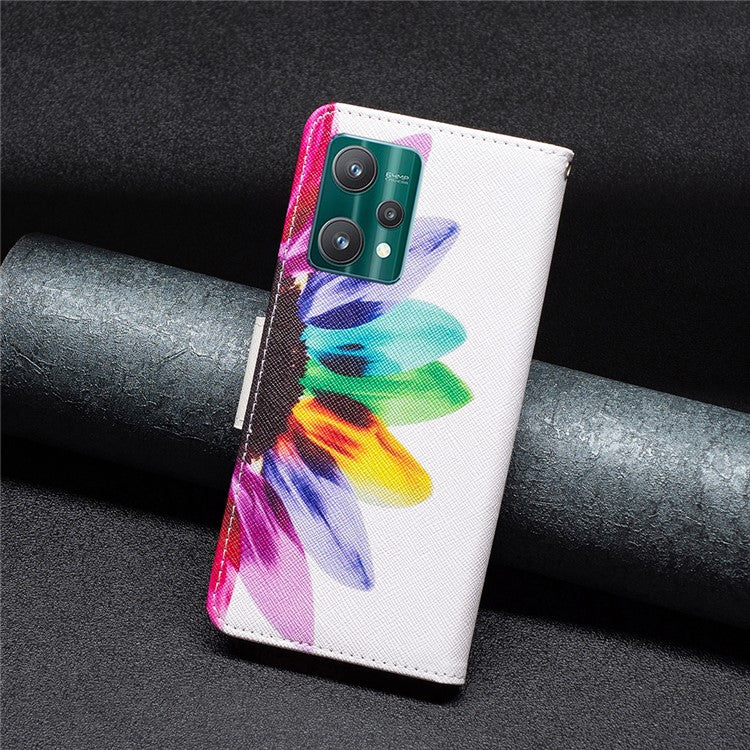 BF Pattern Printed Leather Case Series-1 for Realme 9 Pro 5G / 9 5G / V25 Anti-scratch Pattern Printed Wallet Stand Phone Case Shell - Sunflower