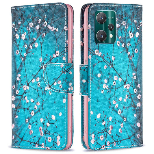 BF Pattern Printed Leather Case Series-1 for Realme 9 Pro 5G / 9 5G / V25 Anti-scratch Pattern Printed Wallet Stand Phone Case Shell - Plum Blossom