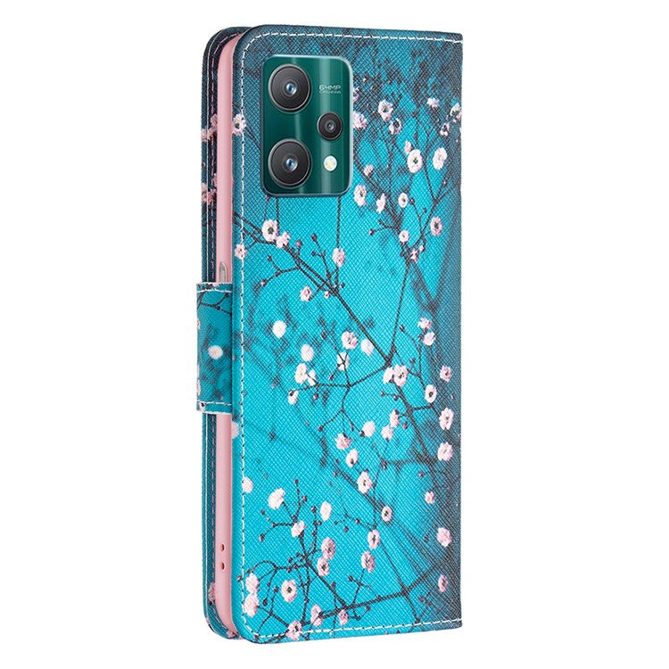 BF Pattern Printed Leather Case Series-1 for Realme 9 Pro 5G / 9 5G / V25 Anti-scratch Pattern Printed Wallet Stand Phone Case Shell - Plum Blossom