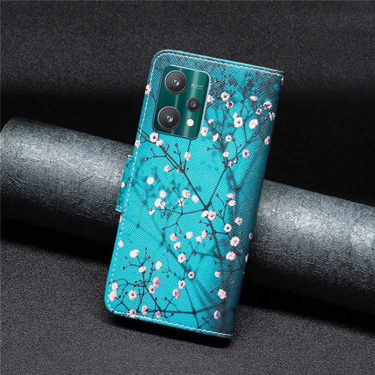 BF Pattern Printed Leather Case Series-1 for Realme 9 Pro 5G / 9 5G / V25 Anti-scratch Pattern Printed Wallet Stand Phone Case Shell - Plum Blossom