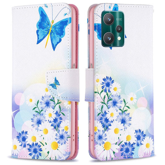 BF Pattern Printed Leather Case Series-1 for Realme 9 Pro 5G / 9 5G / V25 Anti-scratch Pattern Printed Wallet Stand Phone Case Shell - Butterfly and Flowers