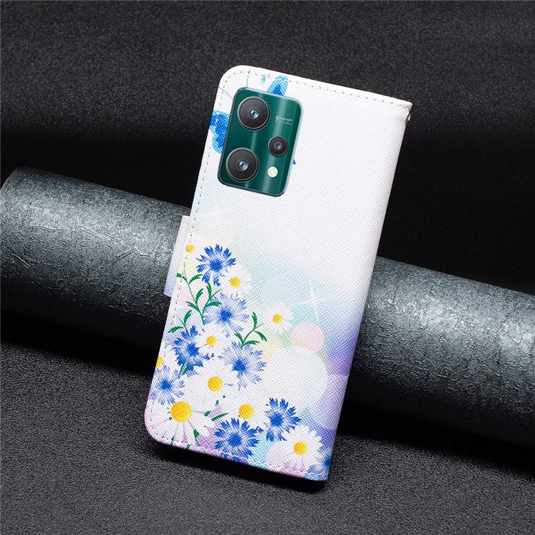 BF Pattern Printed Leather Case Series-1 for Realme 9 Pro 5G / 9 5G / V25 Anti-scratch Pattern Printed Wallet Stand Phone Case Shell - Butterfly and Flowers