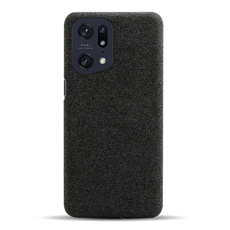 Slim Phone Case for Oppo Find X5 Pro Solid Color Cloth Texture + PC Protector Heat Dissipation Incomplete Covering Back Shell - Black