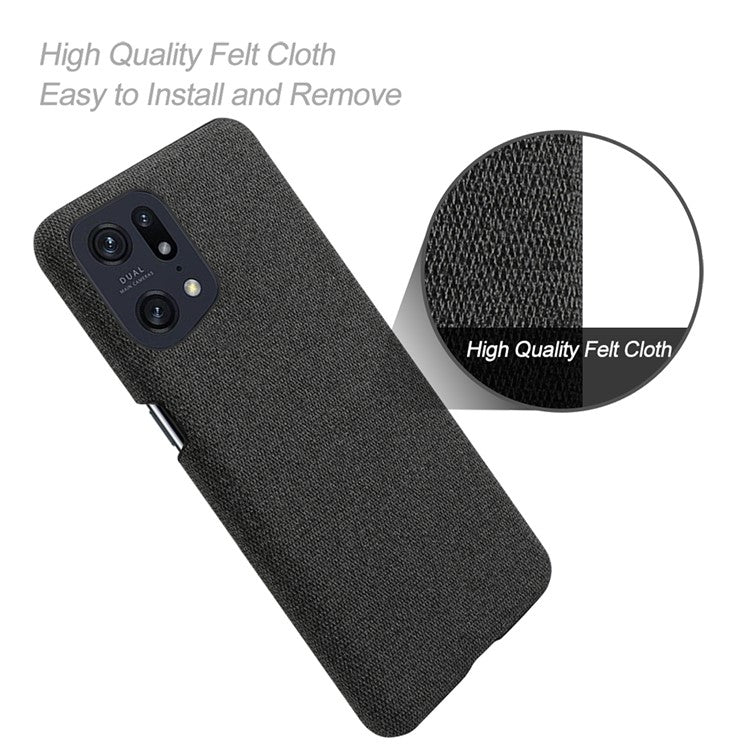 Slim Phone Case for Oppo Find X5 Pro Solid Color Cloth Texture + PC Protector Heat Dissipation Incomplete Covering Back Shell - Black