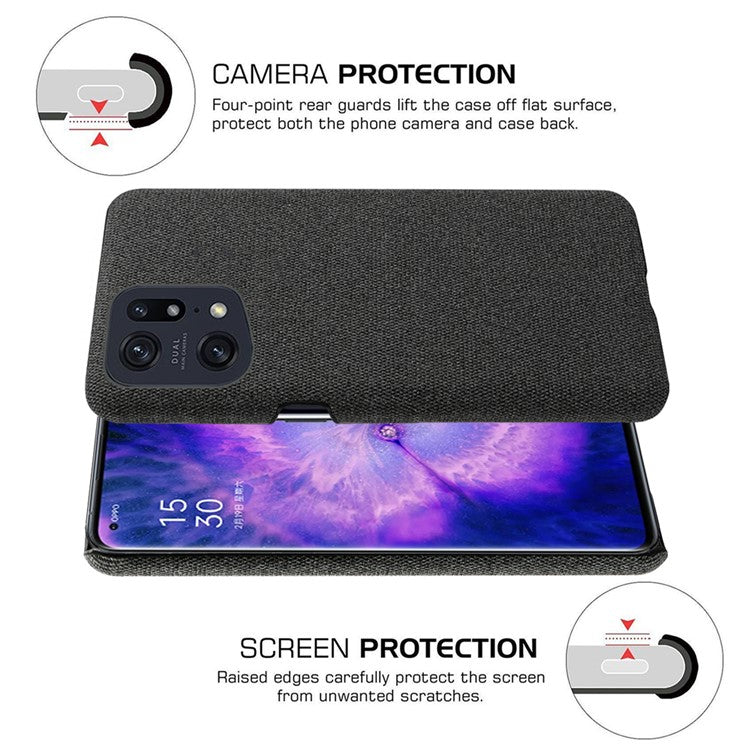 Slim Phone Case for Oppo Find X5 Pro Solid Color Cloth Texture + PC Protector Heat Dissipation Incomplete Covering Back Shell - Black