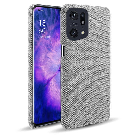 Slim Phone Case for Oppo Find X5 Pro Solid Color Cloth Texture + PC Protector Heat Dissipation Incomplete Covering Back Shell - Light Grey