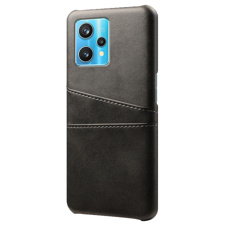 For Realme 9 Pro+ Double Protection PU Leather Coated Hard PC Cover Two Card Slots Phone Protective Shell - Black