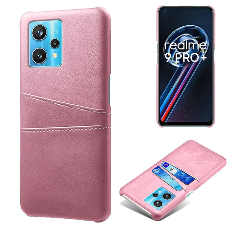 For Realme 9 Pro+ Double Protection PU Leather Coated Hard PC Cover Two Card Slots Phone Protective Shell - Rose Gold