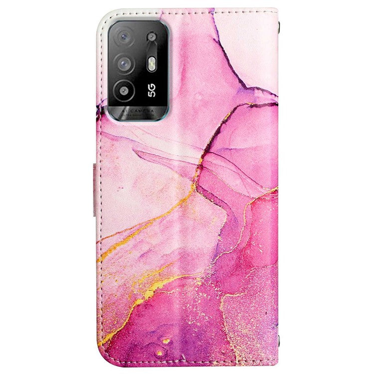 YB Pattern Printing Leather Series-5 for Oppo A94 5G/A95 5G/F19 Pro+ 5G/Reno5 Z 5G Marble Pattern PU Leather Adjustable Stand Cellphone Wallet Case - Pink Purple Gold LS001