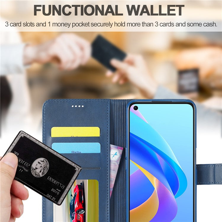LC.IMEEKE for Realme 9i/Oppo A36/Oppo A76 Textured PU Leather Flip Folio Stand Case Mobile Phone Wallet Case Cover - Blue
