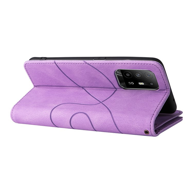 KT Multi-function Series-5 for Oppo A94 5G/F19 Pro+ 5G/Reno Z/A95 5G/Reno5 Lite Bi-color Splicing Leather Phone Shell with Handy Strap Multiple Card Slots Zipper Pocket Stand Case - Light Purple