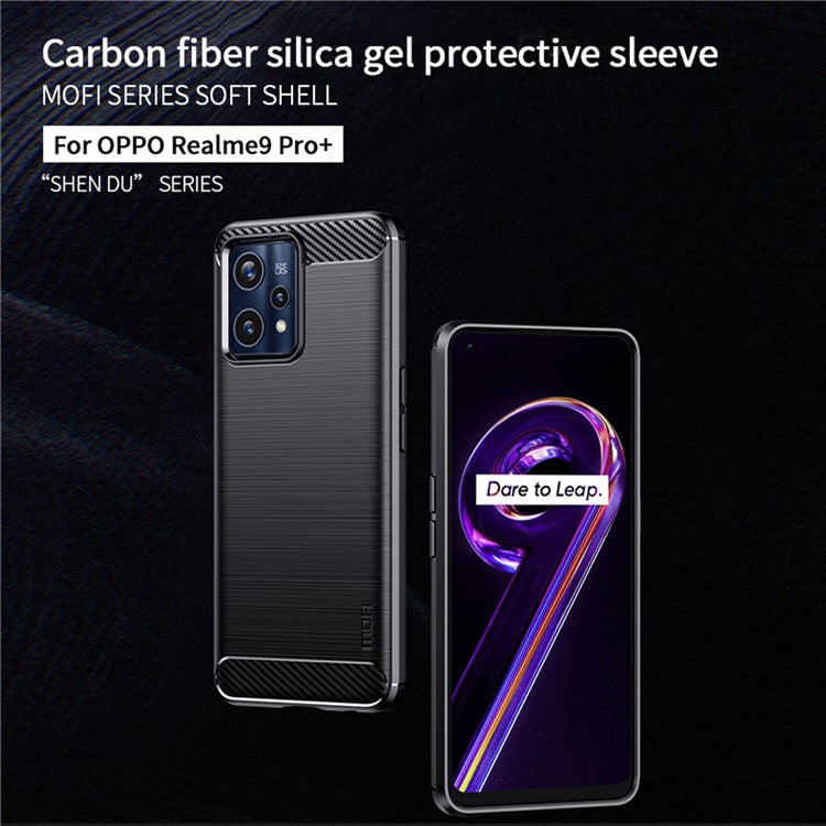 MOFI JK TPU Series-1 for Realme 9 Pro+ Carbon Fiber Anti-Drop Soft TPU Shell Shock-Absorption Brushed Surface Defender Case - Black